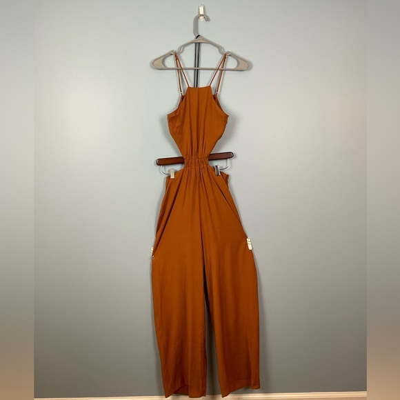 Medium-Warm-Brown  jumpsuit- adjustable spaghetti straps and pockets, open back - Picture 2 of 3